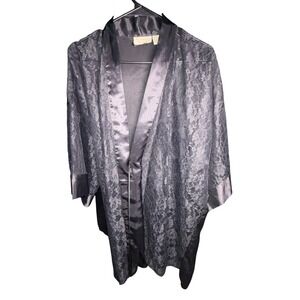 Vintage Victorias Secret Gold Label Black Lace Robe Kimono Satin Trim One Size